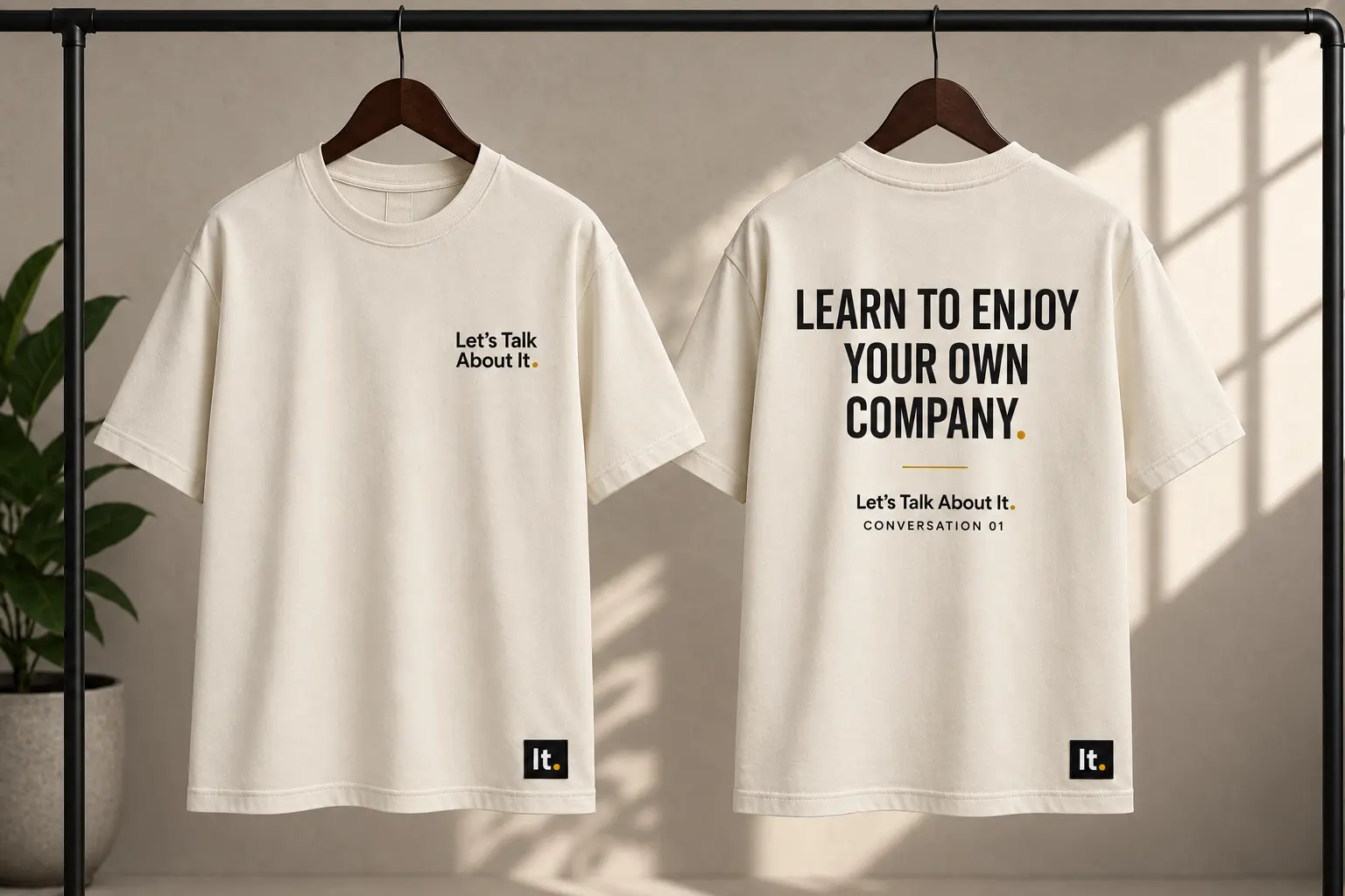Front and back mockup of the Conversation 01 cream shirt